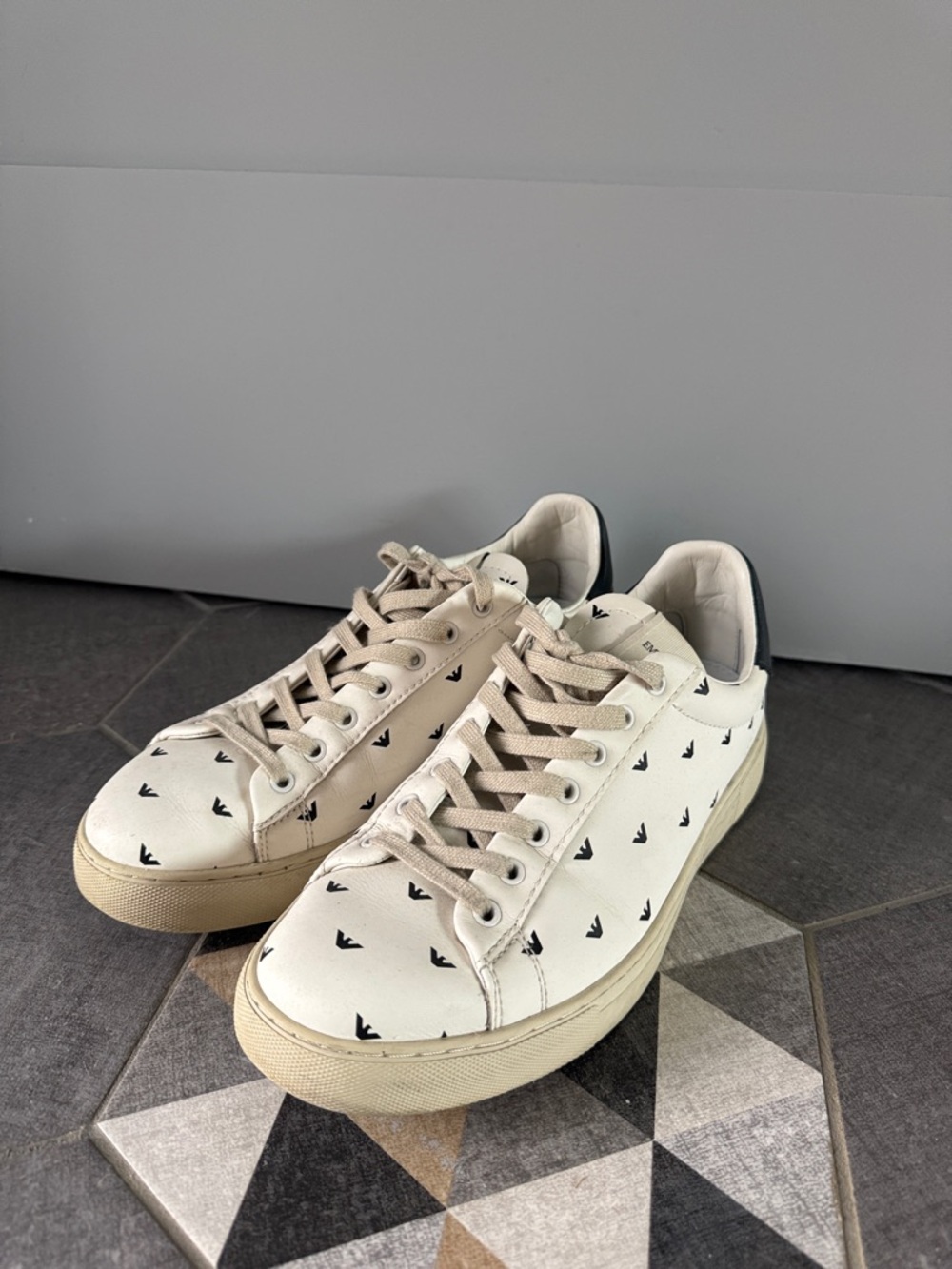 Emporio Armani White Sneakers with Black Logo Print